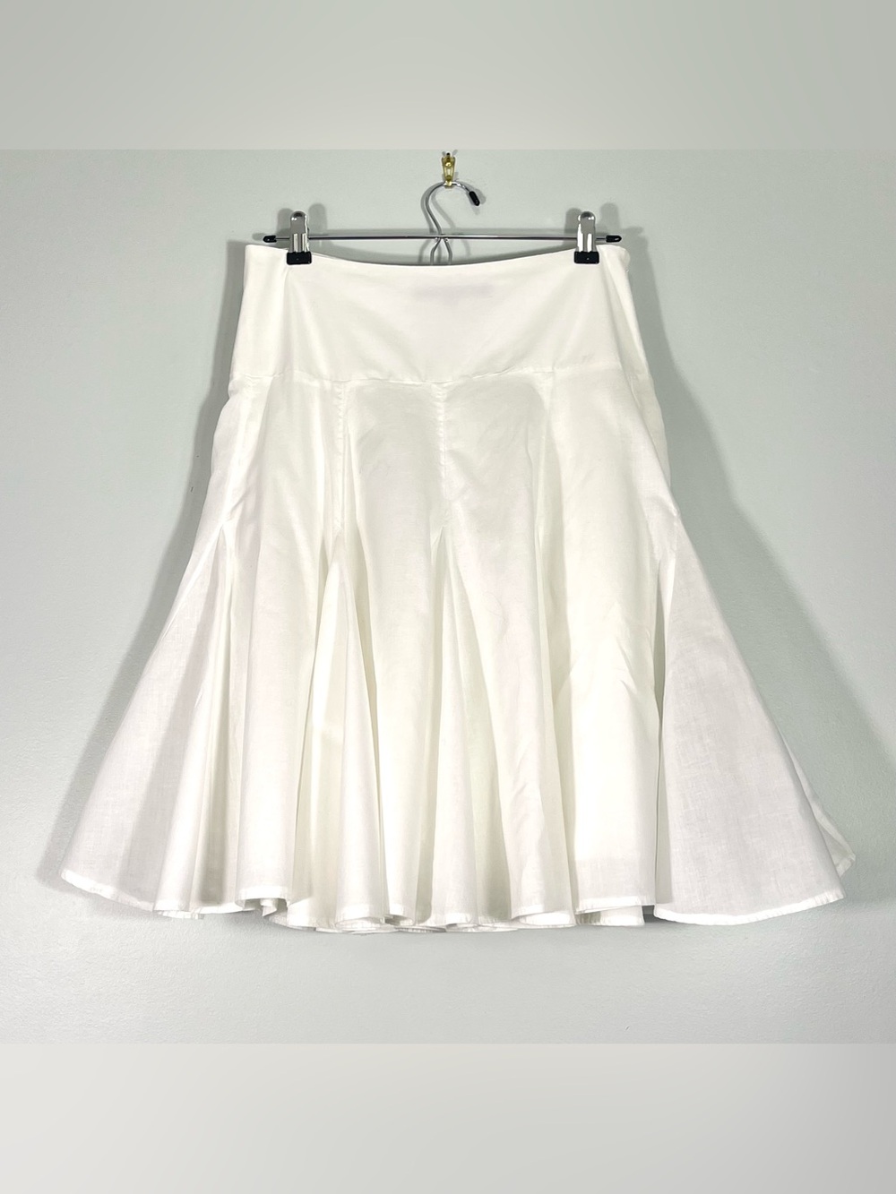 HALLHUBER 100% Cotton Ivory White Lined Pleated Skirt Fit Flare Size 36 (US 8)